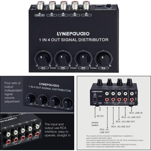 Allocator 1 in 4 Out Stereo Signal Distributor RCA Splitter Boxes Anti-Interference
