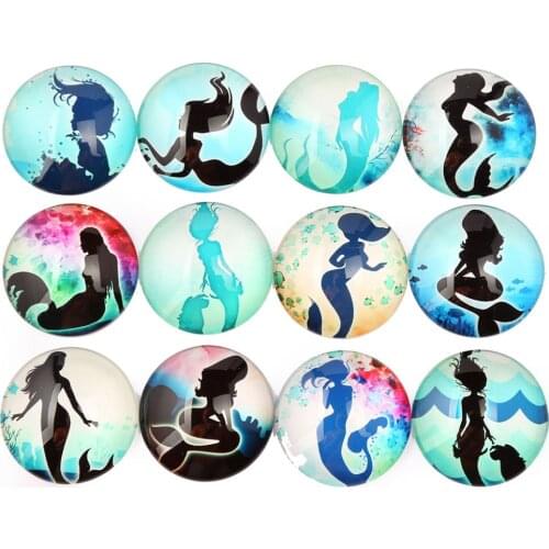 Reidgaller mix mermaid photo round dome glass cabochons 20mm 25mm 30mm diy flat back jewelry findings for pendant necklace