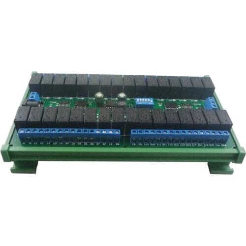 32ch DIN35 C45 Rail Box DC 12V 24V RS485 Modbus RTU Relay Board 485 Bus Remote Control Switch for LED Motor PLC PTZ Camera Smart