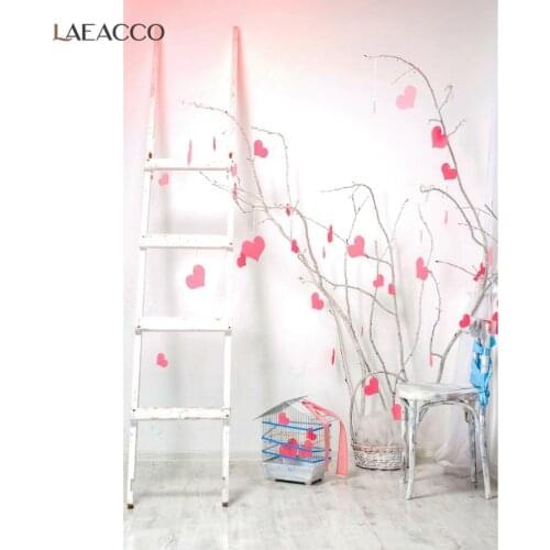 Gray White Floor Heart Vinyl Background For Photography Valentines Day Baby Party Interior Ladder Photo Backdrop Photo Studio