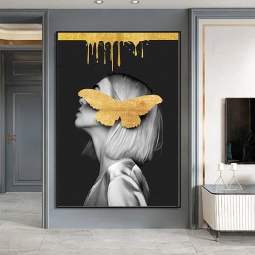 Modern Figure Portrait Wall Art Canvas Painting Wall Picture Beautiful and Butterfly Print Room Home Artwork Decoration Cuadros