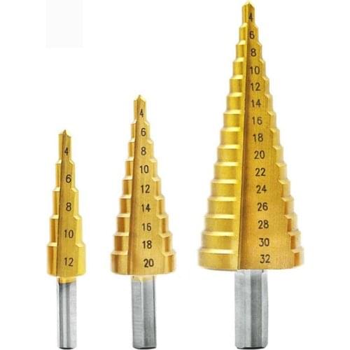 HSS Steel Step Cone Drill 4-12mm 4-20mm 4-32mm Titanium Step Cone Drill Bit Hole Cutter for Woodworking Wood Metal Drill Bits