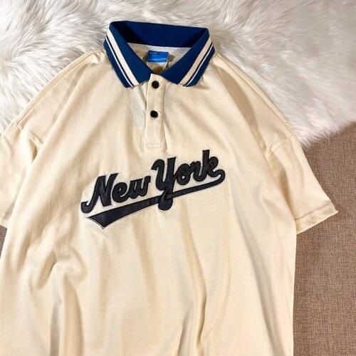 Super Chic Reflected Letters Embroidery POLO Shirt Women Short Sleeve T Shirts American Vintage Style 2021 Harajuku Teens Girls