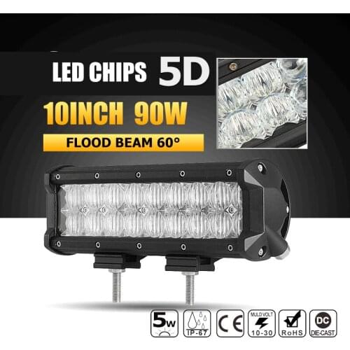 10" 90W 5D LED Light Bar Flood Beam LED Straight Work Light Bar Offroad DRL Work Lamp for 4x4 Truck SUV ATV Boat Car 4WD