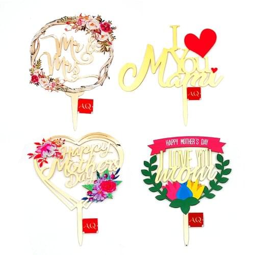 5 Pcs Acrylic New Products Art Printing Happy Mothers Day Colorful Acrylic Cake Topper For Mom Party Decoration