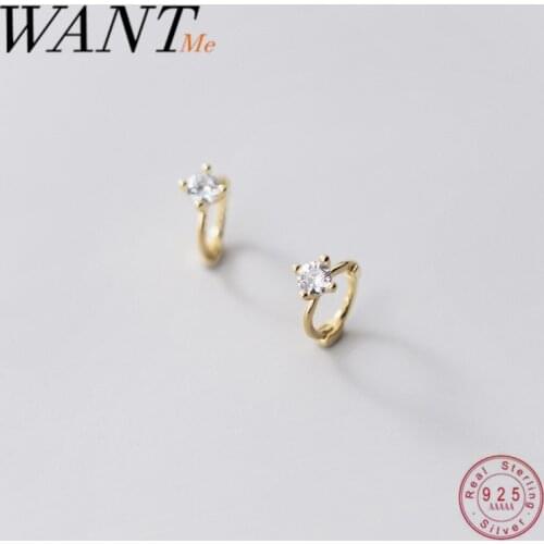WANTME Chic Minimalism Round White Zircon Mini Small Ear Buckle for Women Genuine 925 Sterling Silver Teen Birthday Jewelry Gift