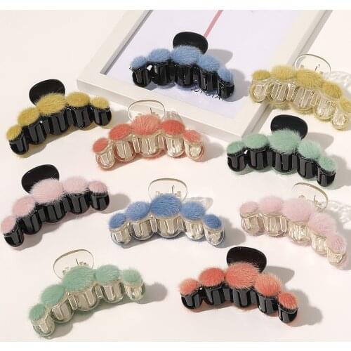 2021 New Fashion plush candy color Leopard Marble Stripes Flower Hair Claw Barrettes Hairpin For Women Girl Accessories Headwear
