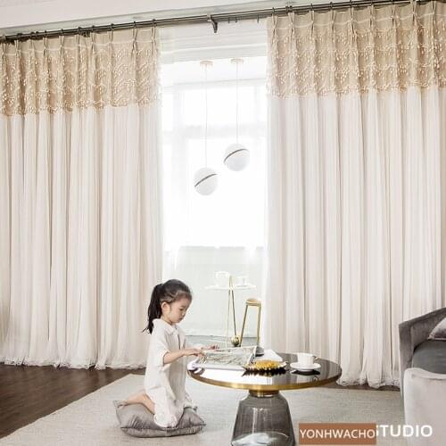 Custom curtains luxury Korean lace curtain full blackout living room bedroom solid color cloth blackout curtain drape C199