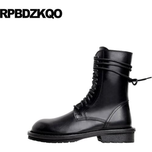 Block Lace Up Combat Chunky Shoes Military Women Ankle Boots 2021 Round Toe Autumn Genuine Leather Custom Black High Quality New