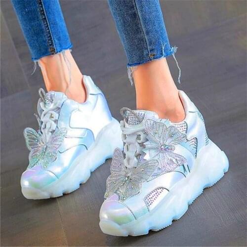 Fashion Sneaker Women Diamonds Cow Leather Platform Wedge Ankle Boots Increasing Height Creeper Party Oxfords 34 35 36 37 38 39