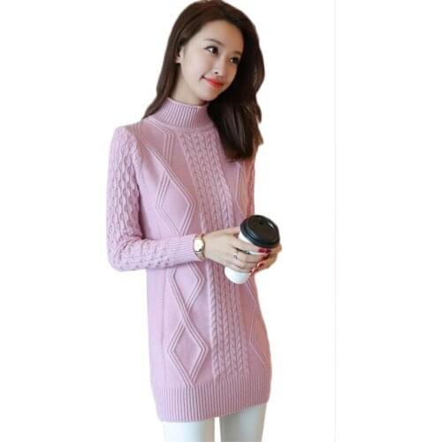 2019 Female Half Turtleneck Sweater Warm Winter Knitted Pullover Long Sleeved Bottom Sweaters Jumper Plus size Femme Tops Y56