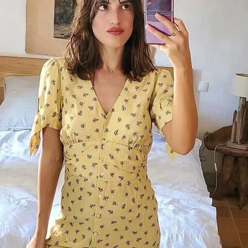 Elegant Office Lady Floral Print Dress Sleeveless V-neck Button Chiffon Bodycon Dress Ruffles Wrap Casual Pencil Dresses