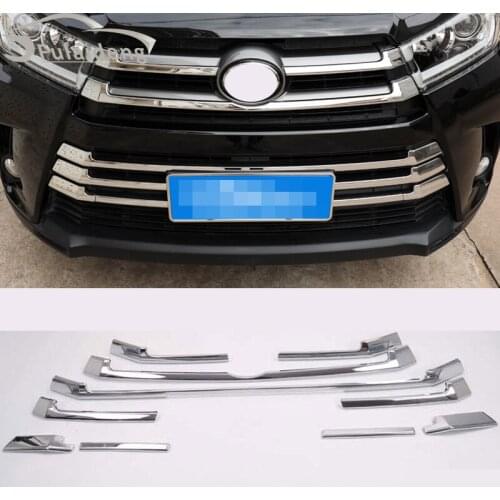 10pcs For Toyota Highlander 2017-2019 ABS Chrome Front Bumper Grille Grill Cover Trim Car Styling Accessories