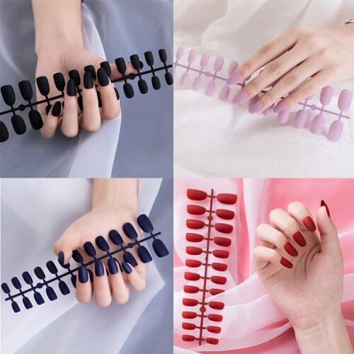 24pcs Acrylic Fake Matte Nail Pure Color Manicure False Nails Full Cover For Short Decoration Press On Nails Art Fake Extension