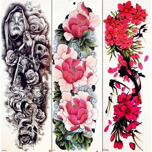 3D Peony Plum Blossom Temporary Tattoo Sexy Bright Flower Tattoo Stickers Full Arm Legs Hands Girl Women Body Art Fake Tatoo