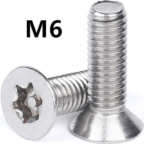 50pcs/lot M6x10/12/14/16/20/25/30/35/50mm Stainless steel countersunk head torx with pin screw anti theft safety security screws