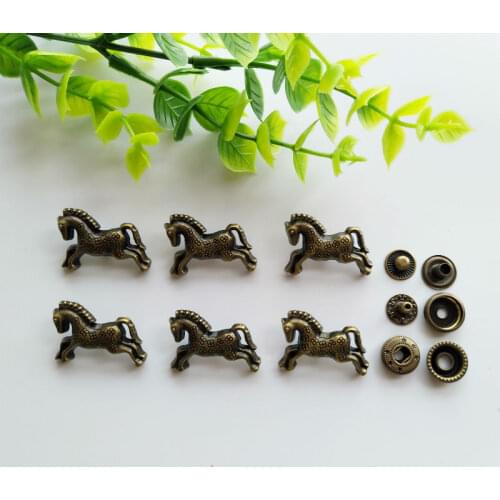 6sets Horse Zinc Alloy Snap Fastener Press Stud Sewing Leather Combined Button Craft For Clothes Garment DIY Decoration 28*20mm
