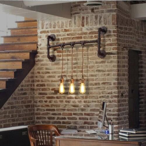 American Country Creative Personality Industrial Wind Retro Wrought Iron Water Pipe Wall Lamp Balcony Porch Stairs Light E 27