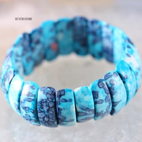 Free Shipping Handmade Jewelry Stretch Beaded Bracelet For Women Natural Blue Ocean Stone 7" H932