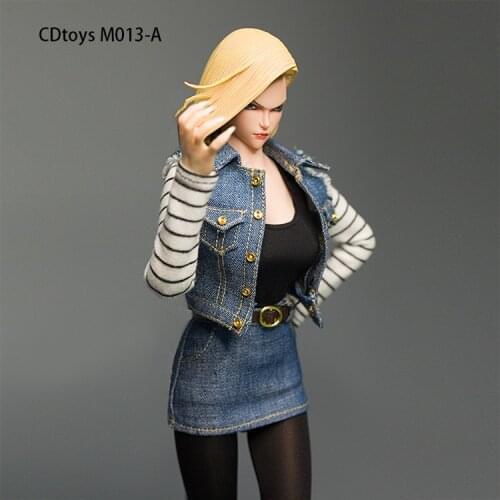 Cdtoys M013 1/6 Android 18 Female Blue Denim Vest Skirt Clothes Fit 12'' Body