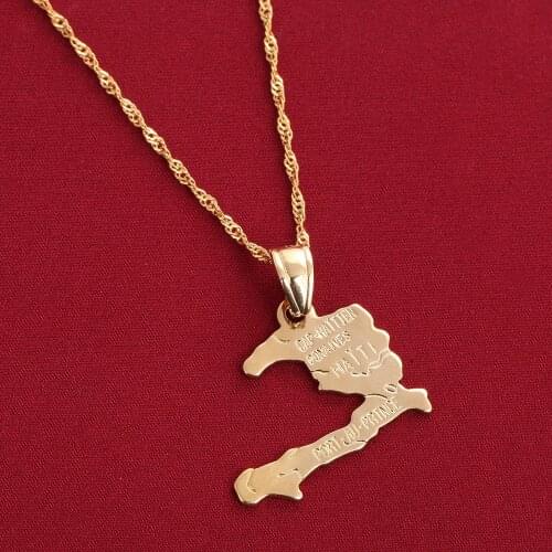 Gold Color Haiti Map Pendants Necklace For Women Ayiti Map Of Haiti Chain Jewelry