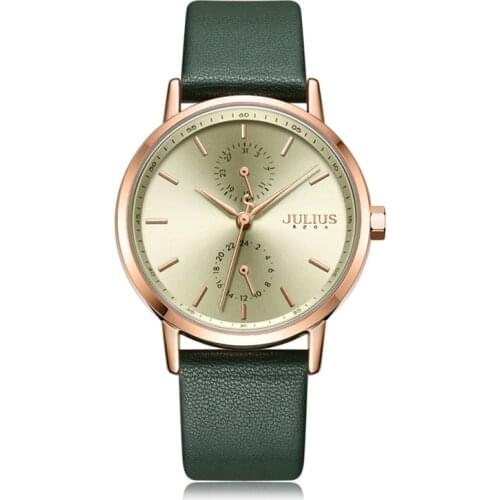 New Julius Womens Watch Real Multi-functions Fashion Big Hours Dress Genuine Leather Clock School Girls Birthday Gift Box