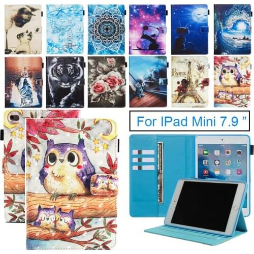Painted Tablet Case For Apple iPad Mini 1 2 3 4 5 Smart Cover Cute Cat Flip Stand PU Leather Skin Funda For Mini 5 7.9 ‘’ 2019