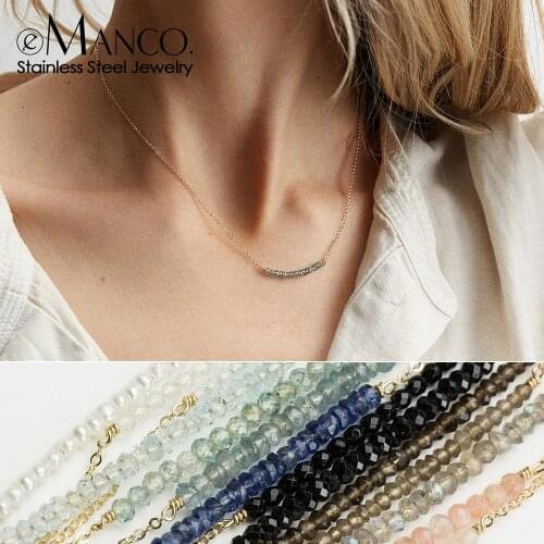 E-Manco Multi color crystal pendant choker necklace women gold color stainless steek necklace layered necklace