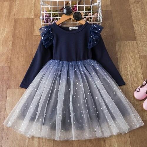 3-10 Years Princess Dress For Girls Baby Girl Birthday Glitter Voile Dress Children Clothes Long Sleeve Ball Gown Skirt For Kids