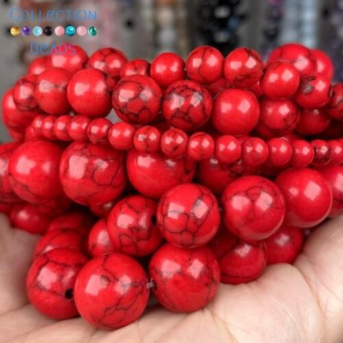 Gemstone Red Turquoise Stone Spacer Loose Round Beads For Jewelry Making Beads 4-12 MM DIY Bracelets Accessories Wholesale