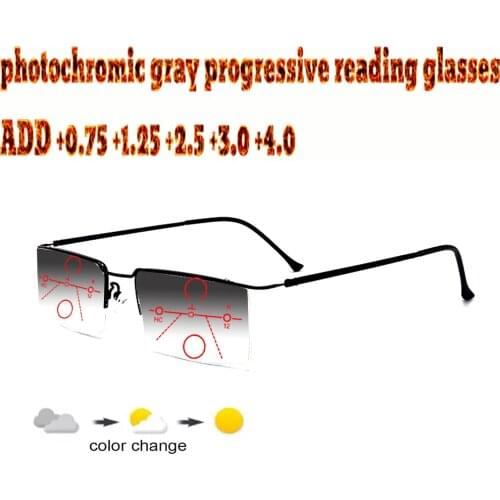 Photochromic Progressive Multifocal Reading Glasses Business Men Full Frame Comfort TR90 +1.0 +1.5 +1.75 +2.0 +2.5 +3 +3.5 +4