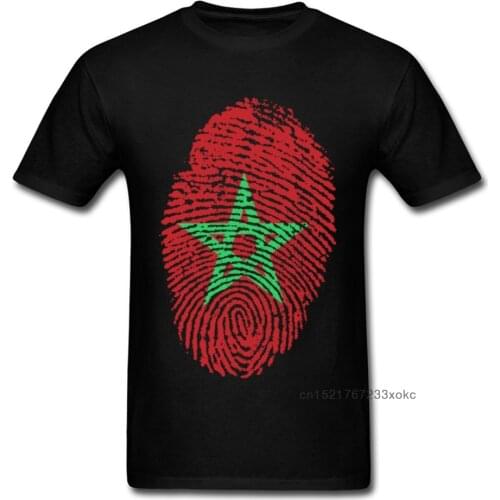 Morocco Flag Fingerprint T-shirt Men Geometric T Shirt Summer Groups Clothing Cotton Tshirt Black Tees Green Star Tops