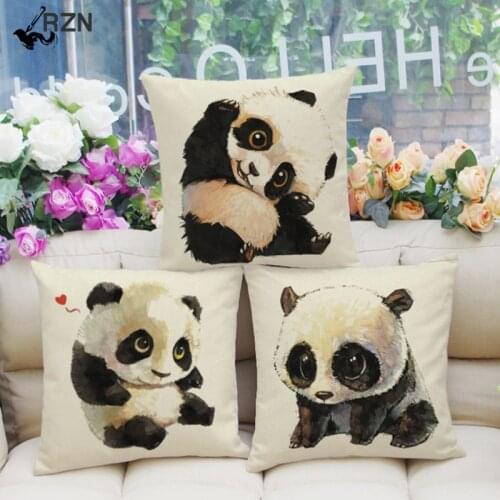 Hot sale Cute cartoon animal panda printed cotton linen home decorative pillow car-styling seat back cushions 45x45cm no filling