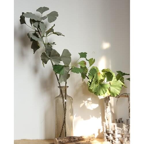 Artificial Ginkgo Biloba Leaves Simulation Green Leaf Home Decoration Fake Plant Branch Floral Arrangement for Wedding Party