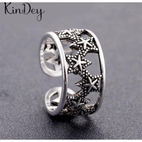 Personality Gothic Vintage Star Rings For Women Bridal Wedding Engagement Punk Resizable Antique Rings Rock Jewelry