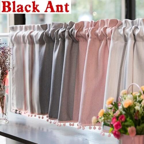 Short Curtain Morandi Pink and Grey Stitching For Living Room Small Window Kitchen Door Partition Shade Half Curtain DL-ZH029#3