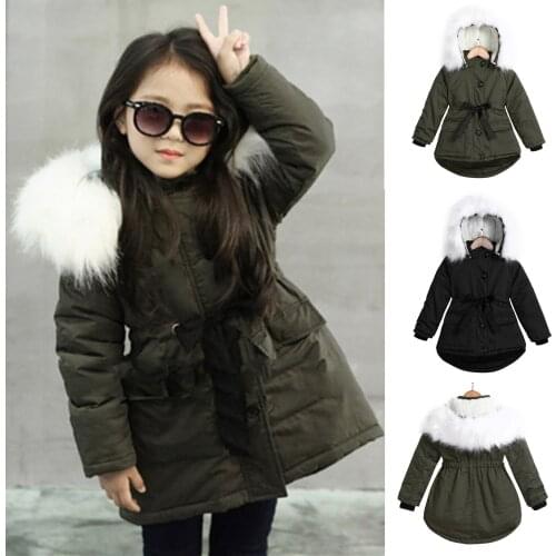 Jacket for girls Down jacket Baby Girl Fur' Hooded Tops Jacket Padded Coat Kids Long Thick Warm Jacket Parkas winter overalls