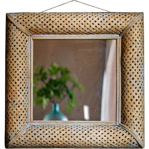 Square handmade bamboo frame retro vintage decor wall mirror designs