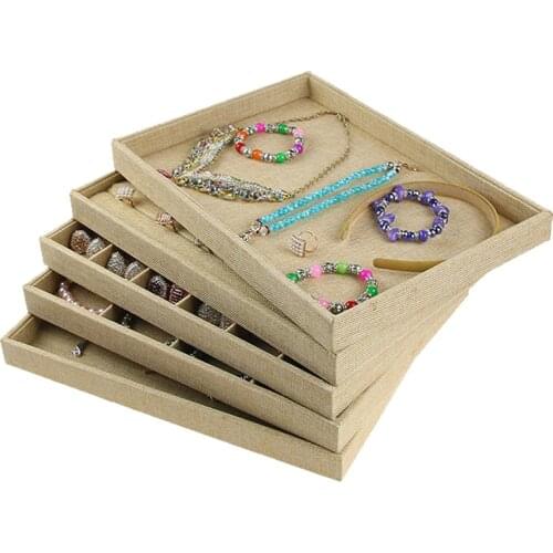 Linen Necklace Pendant Bracelet Earring Ring Storage Display Tray Large Capacity Home Accessories Jewelry Storage Box Plate