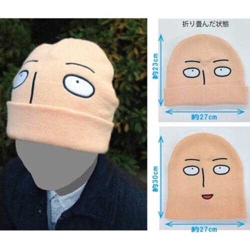 Cute Funny Harajuku Cartoon One Punch Man Winter Warm shaven head Bald Saitama Embroidered Knitted Hat Women Hat Men Hat