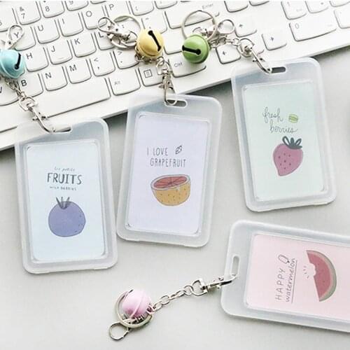 Fashion Card Cover with Keyring Chain Plastic Card Bag Bank Credit Card Holder Cute Cartoon Student ID Bus Card Pass Holder