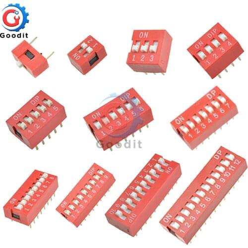 10Pcs Slide Type Switch Module 1 2 3 4 5 6 7 8 9 10 12 Bit 2.54mm Position Way DIP Red Pitch Toggle Switch Red Snap Switch