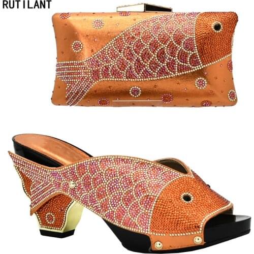 New Arrival Orange Italian Shoes with Matching Bags for Wedding Italy Shoe and Bag Set New 2018 Nigerian Shoes and Matching Bags