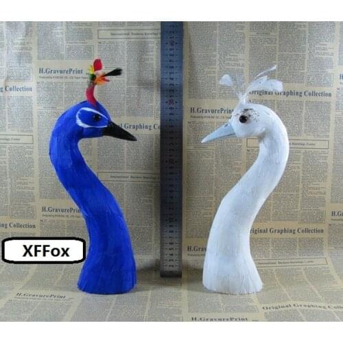 A pair of simulation white&blue peacock head models foam&feather real life cute peacock bird head gift about 35cm xf0985
