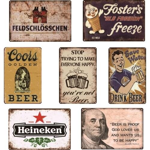 Beer Sign Vintage Shabby Wall Plaques Art Decor Bar Pub Restaurant Kitchen Wall Stickers Pin Up Tin Signs 20x30 Tin Plate Poster