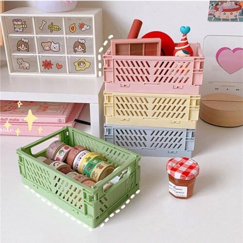 Crate Collapsible Storage Box Plastic Folding Basket Home Storage Supplies Utility Cosmetic Container Desktop Holder