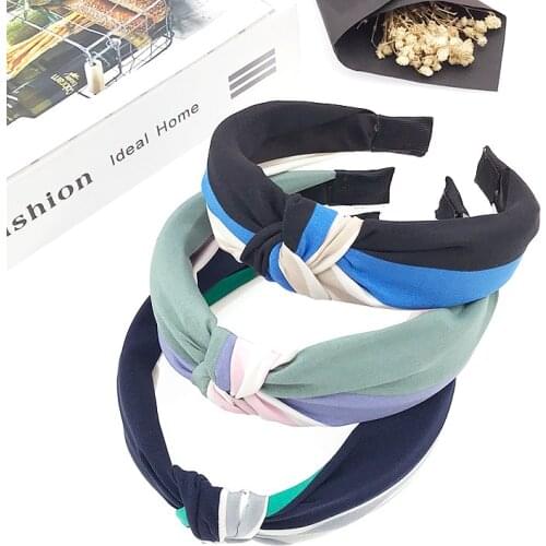 YVLAH 1Pc Korean New Ladies Wide Striped Headband Sleek Minimalist Fabric Knotted Headband