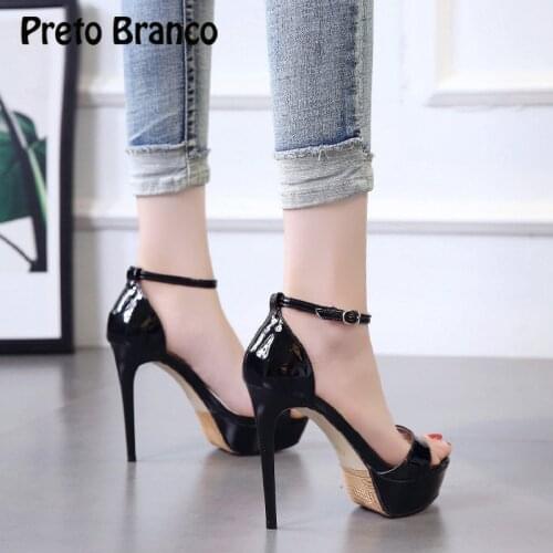 PRETO BRANCO 2021 Spring khaki Black Super High Heels Sandal Pumps Open Toe Sandals thin High Heel Nightclub Sandals JXQ