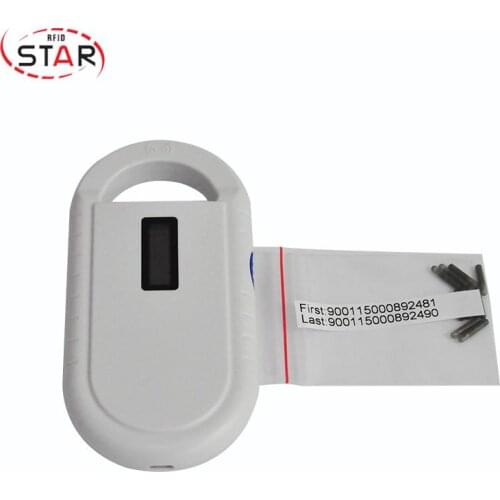 PT160 FDX-B Led display RFID microchip reader Hand-held animal scanner with 10pcs glass capsule tag 1.25*7mm