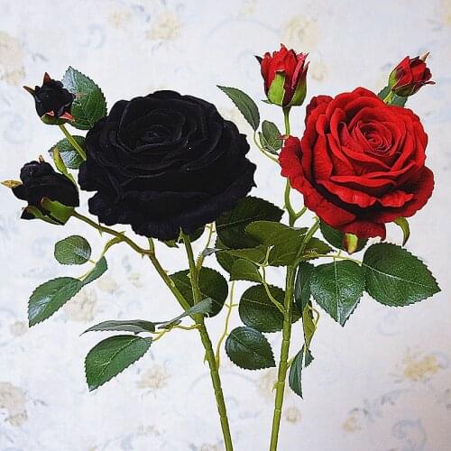 Luxury black rose branch Velvet Simulation Artificial flowers Valentine gift wedding flowers Home decoration roses flores